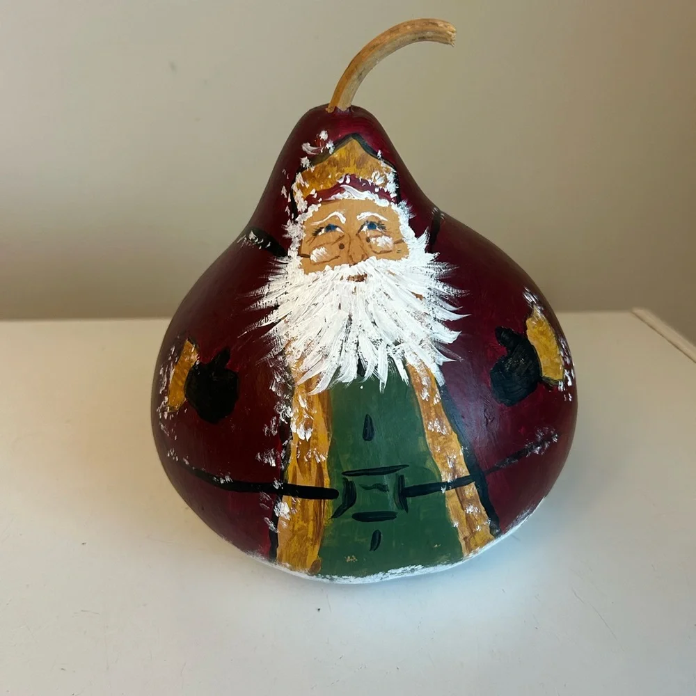 Santa Claus Gourd Hand‎ Painted 8” Christmas Folk Art Primitive Rustic Cin Land